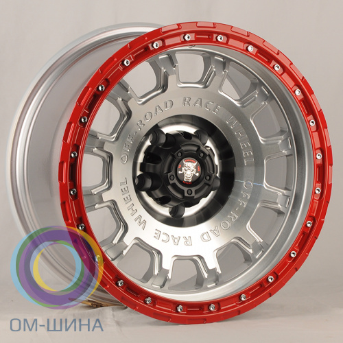 Anzoo FBX034-7 8.5x17/6x139.7 D110.1 ET0 Silver Machine Face+Red Lip+Rivets