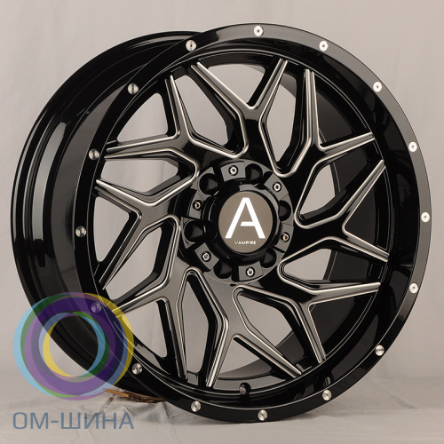 Anzoo AA020 9.0x20/6x139.7 D106.1 ET0 Gloss Black+Milling spokes+milling rivets