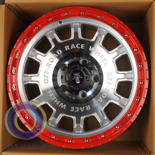 Anzoo FBX034-7 8.5x17/6x139.7 D110.1 ET0 Silver Machine Face+Red Lip+Rivets
