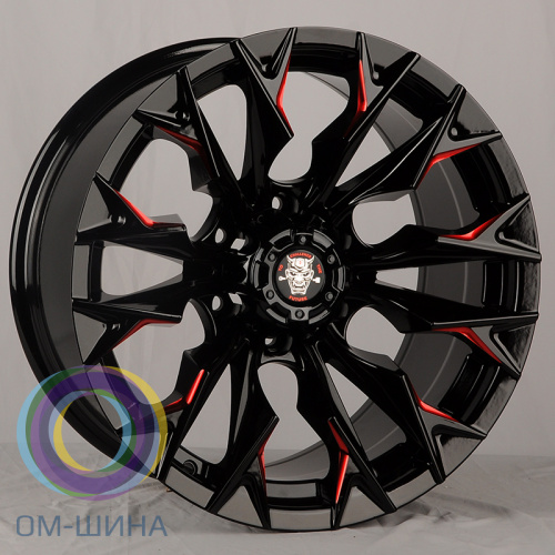 Anzoo JT227-8 9.0x18/6x139.7 D110.1 ET0 Gloss Black+Milling window+red coating