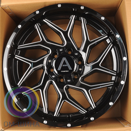Anzoo AA020 9.0x20/6x139.7 D106.1 ET0 Gloss Black+Milling spokes+milling rivets