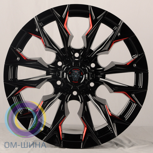 Anzoo JT227-8 9.0x18/6x139.7 D110.1 ET0 Gloss Black+Milling window+red coating