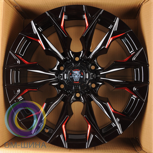 Anzoo JT227-8 9.0x18/6x139.7 D110.1 ET0 Gloss Black+Milling window+red coating