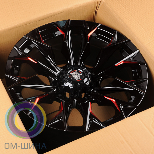 Anzoo JT227-8 9.0x18/6x139.7 D110.1 ET0 Gloss Black+Milling window+red coating