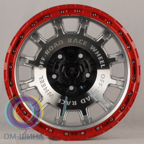 Anzoo FBX034-7 8.5x17/6x139.7 D110.1 ET0 Silver Machine Face+Red Lip+Rivets